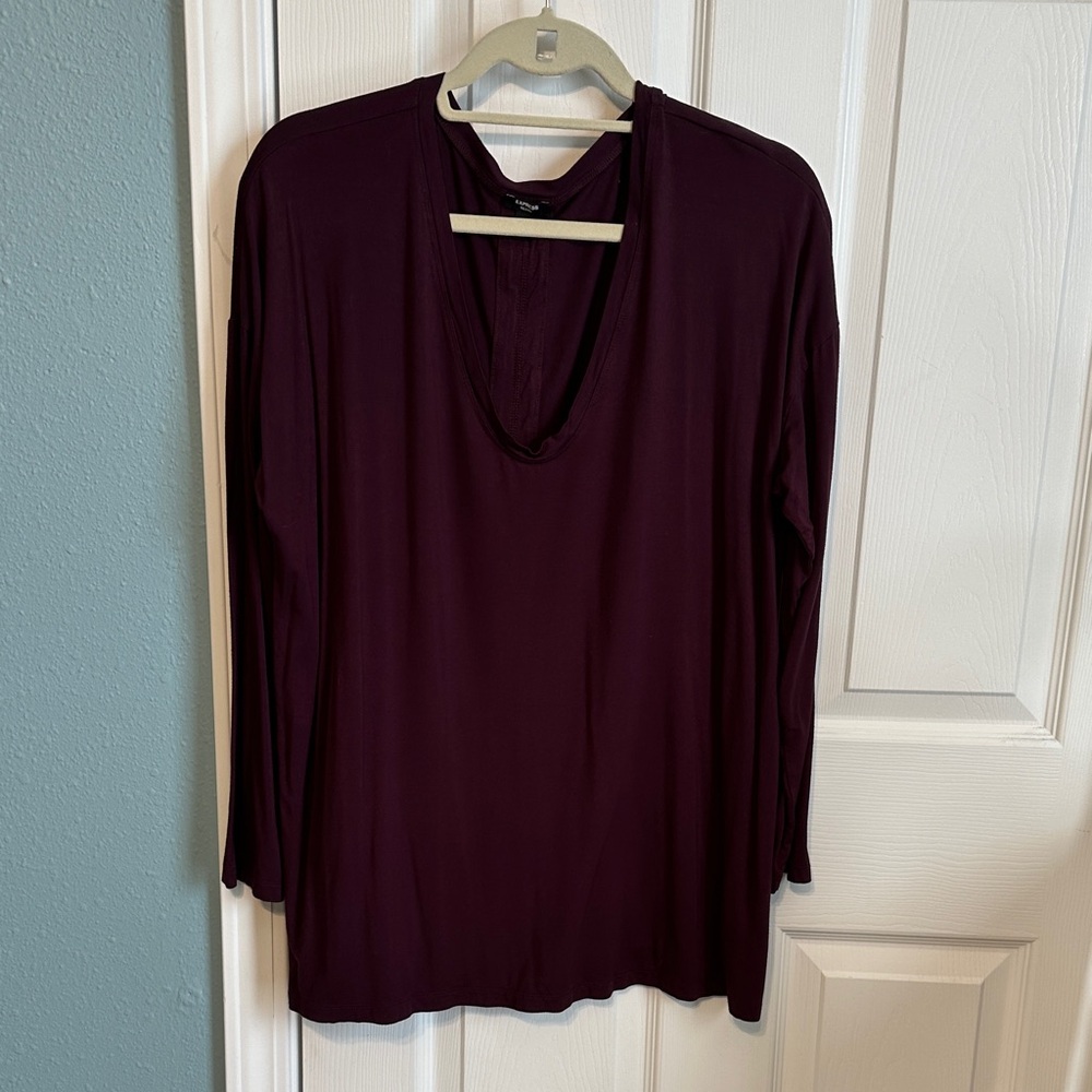 Express Relaxed Women’s Long Sleeve V-Neck Top in Deep Plum size Large EUC